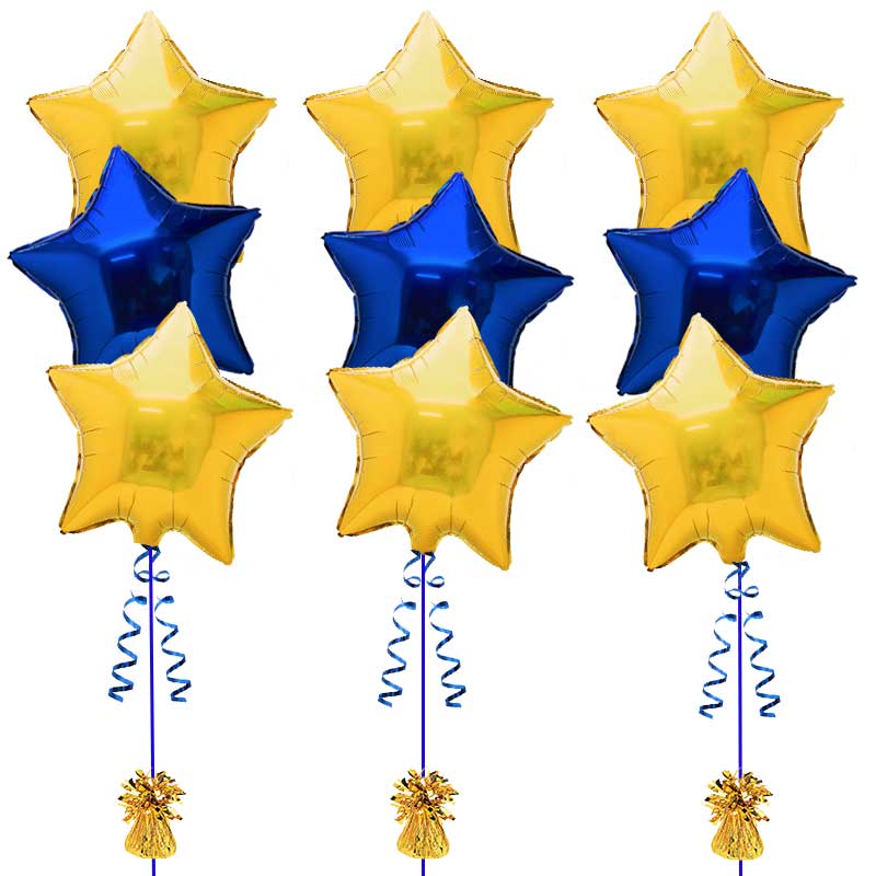 Blue & Yellow Mylar Bouquet 3 Sets W/ Weights