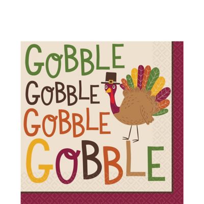 Gobble Gobble" Thanksgiving Luncheon Napkins, 6.5" x 6.5", 36 Ct.