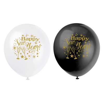 Glittering New Year 12" Latex Balloons 8ct