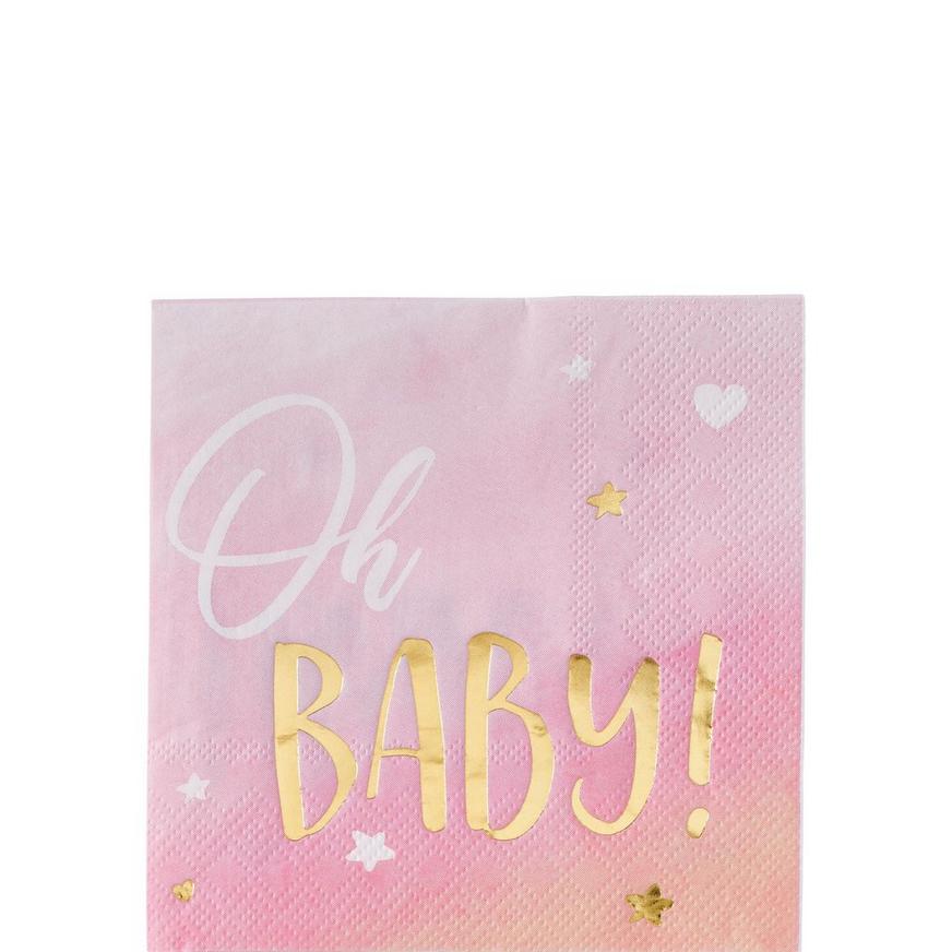 Metallic Gold & Pink Oh Baby Beverage Napkins