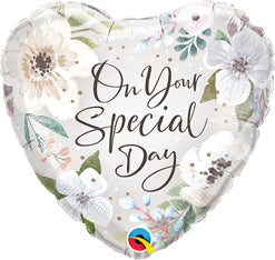 Wedding Special Day White Floral Heart Balloon