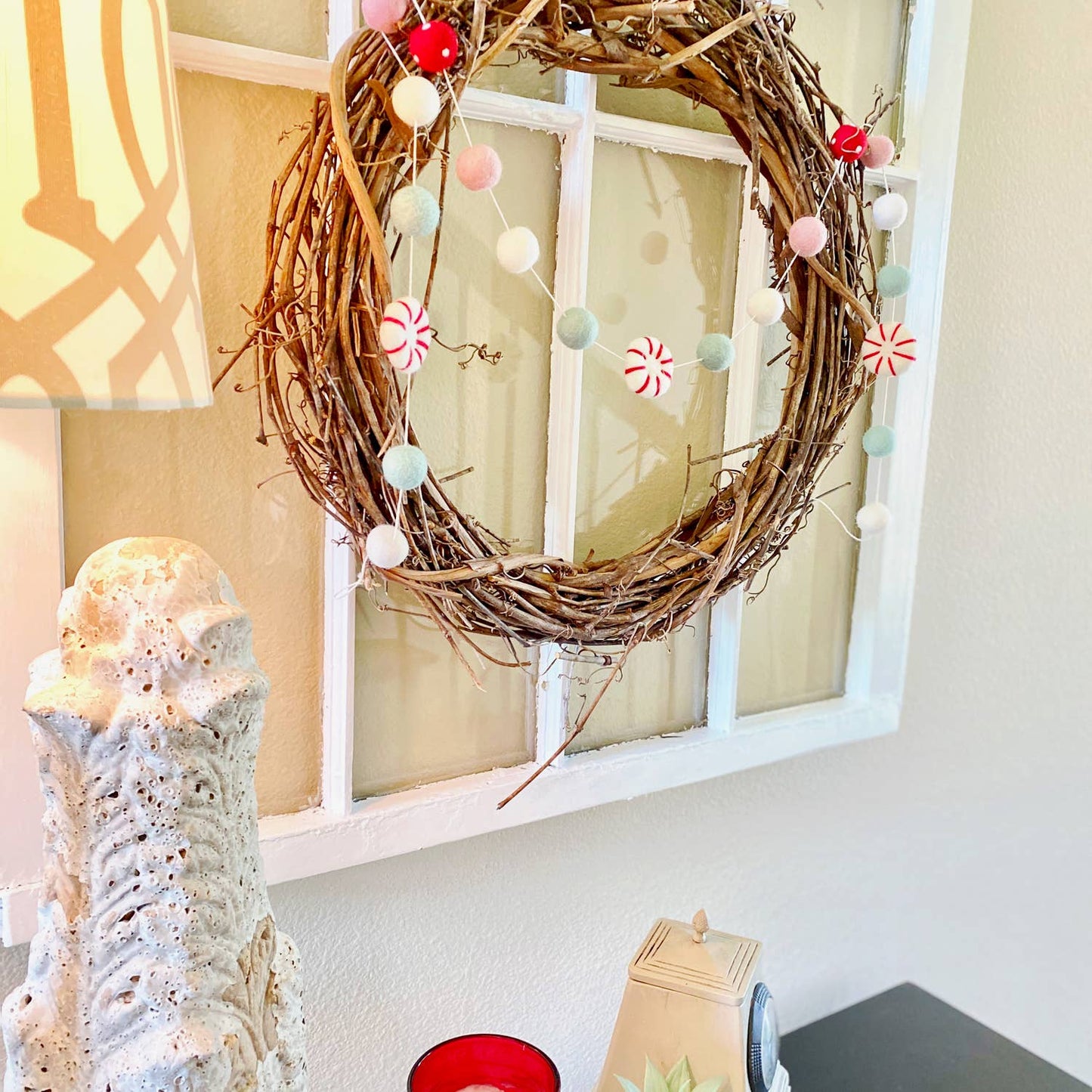 Peppermint Candy Wool Felt Ball Garland