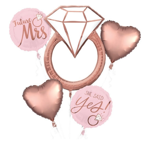 Rose Gold Engagement Party Balloon Bouquet 5pc