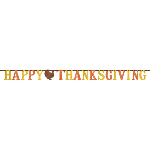 Colors of Autumn "Happy Thanksgiving" Glitter Letter Banner Party Decoration, Paper, 12 Feet