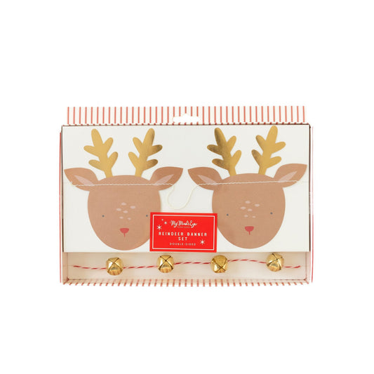 Rudolph Reindeer / Bells Banner Set / Double-Sided with Gold Details*