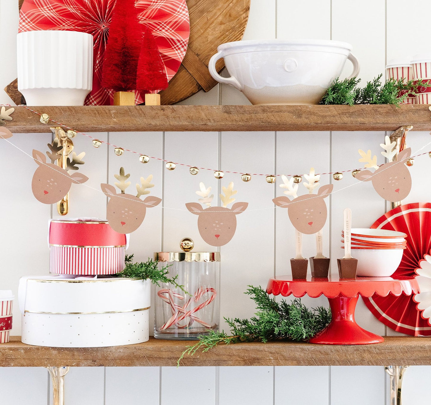 Rudolph Reindeer / Bells Banner Set / Double-Sided with Gold Details*