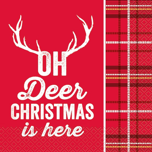 Oh Deer Christmas is Here Plaid Napkins