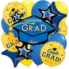 EHS Blue Congrats Grad Cap with Yellow & Blue Bouquet, 18pc