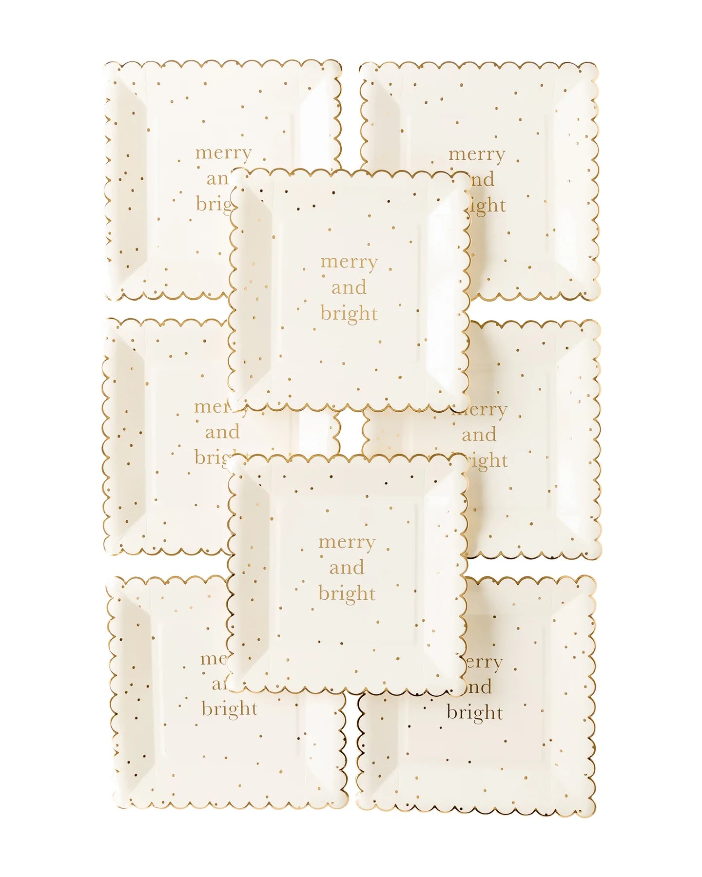 Merry and Bright Holiday 8" Plates, Set of 8 with Gold Details*