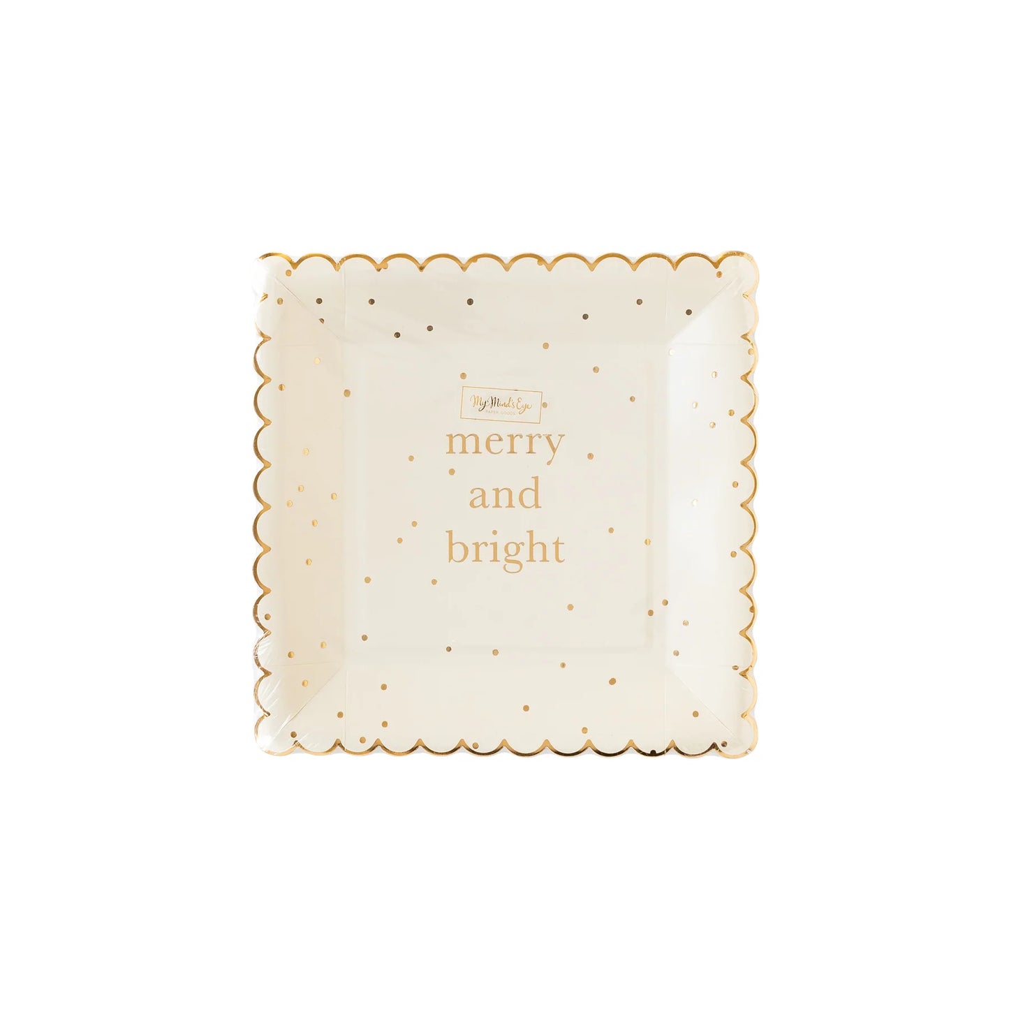 Merry and Bright Holiday 8" Plates, Set of 8 with Gold Details*