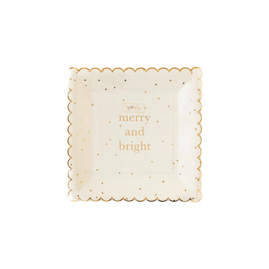 Merry and Bright Holiday 8" Plates, Set of 8 with Gold Details*