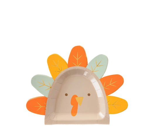 HARVEST TURKEY SHAPED PLATES 12CT