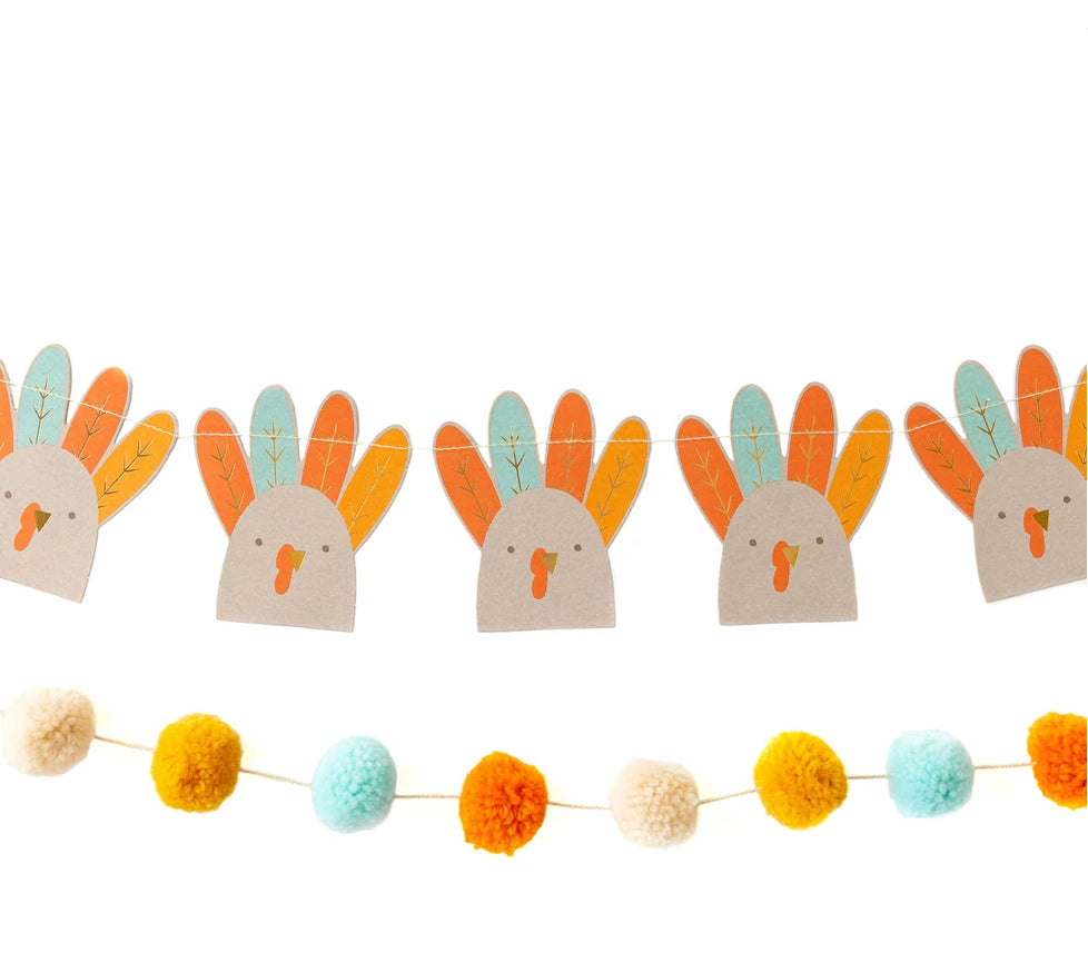 TURKEY & POM POMS BANNER SET