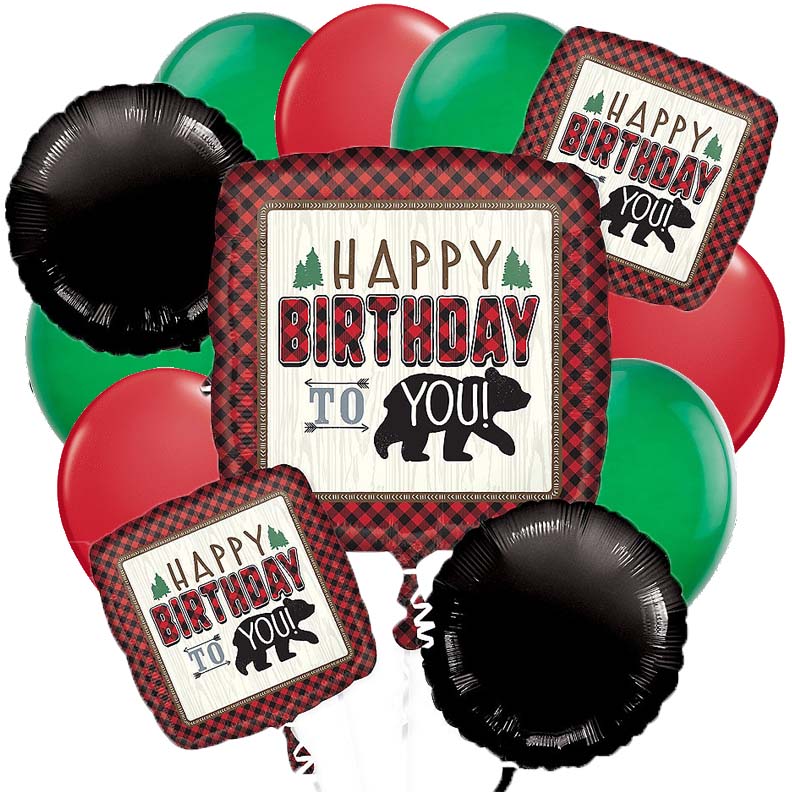 Lumber Jack Balloon Bouquet W/ Latex Bear