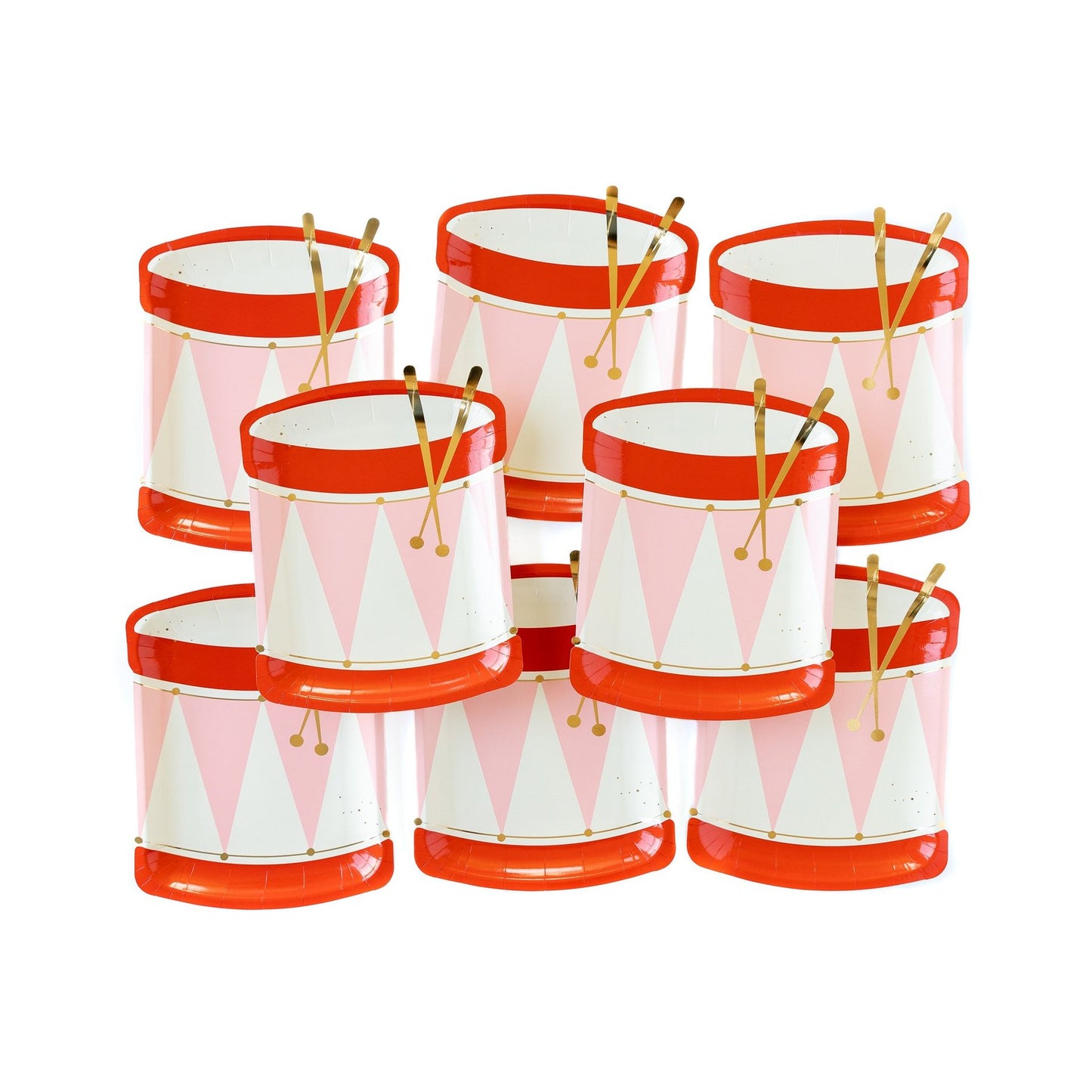 Nutcracker Drum Plates, Set of (8) 9" Christmas Nutcracker Drum Plates with Gold Foil Details*