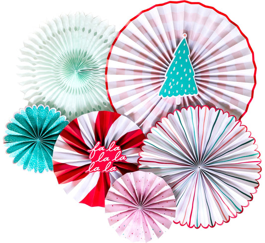 OUI PARTY FA LA LA CHRISTMAS PAPER FAN SET - 6 FANS & 2 DIE CUTS*