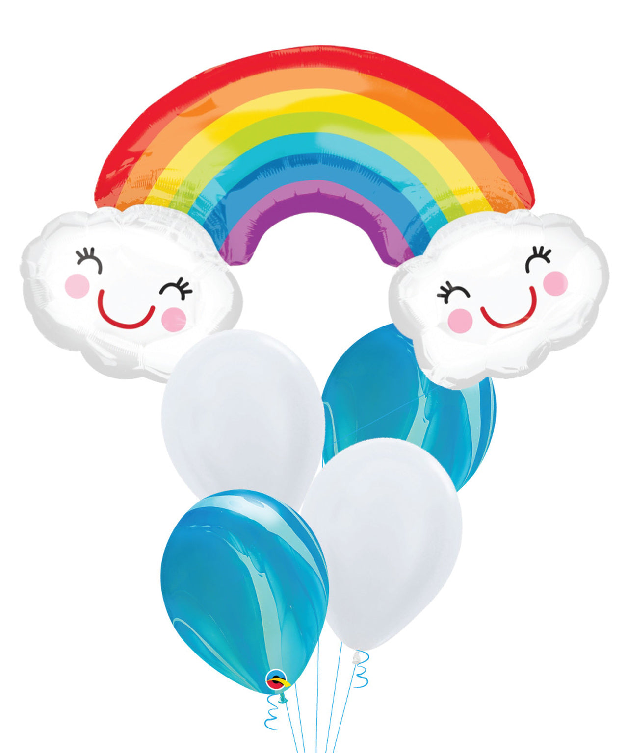 Rainbow with Smiley Clouds Marble Balloons Bouquet