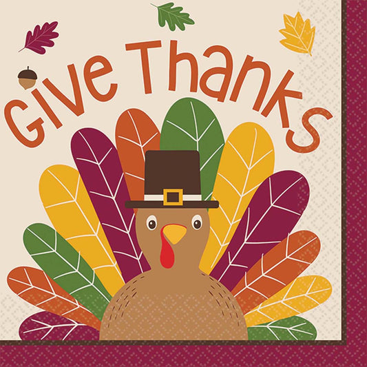 Give Thanks Gobble Gobble 36 ct Beverage Napkins Turkey Thanksgiving