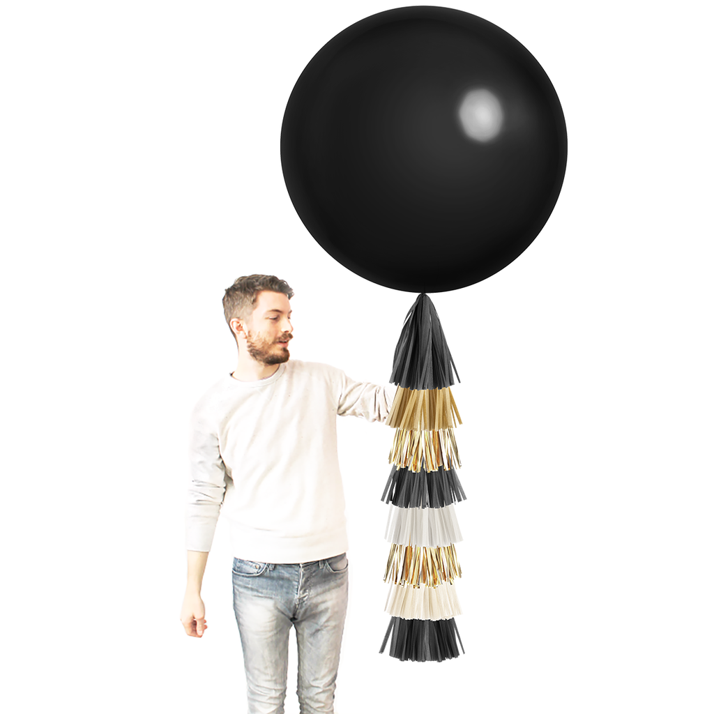 Balloon with Tassels - Black, White, and Gold