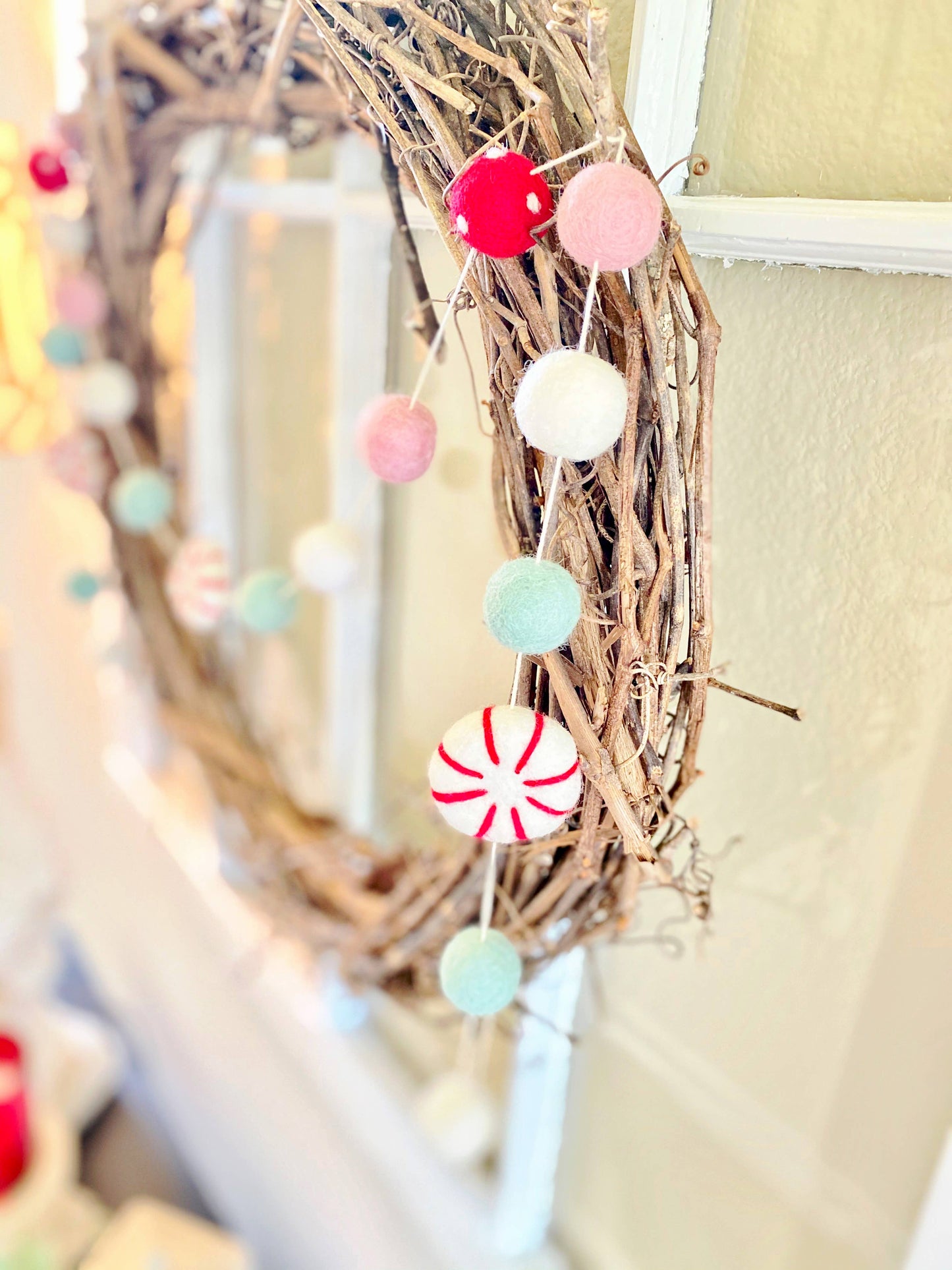 Peppermint Candy Wool Felt Ball Garland