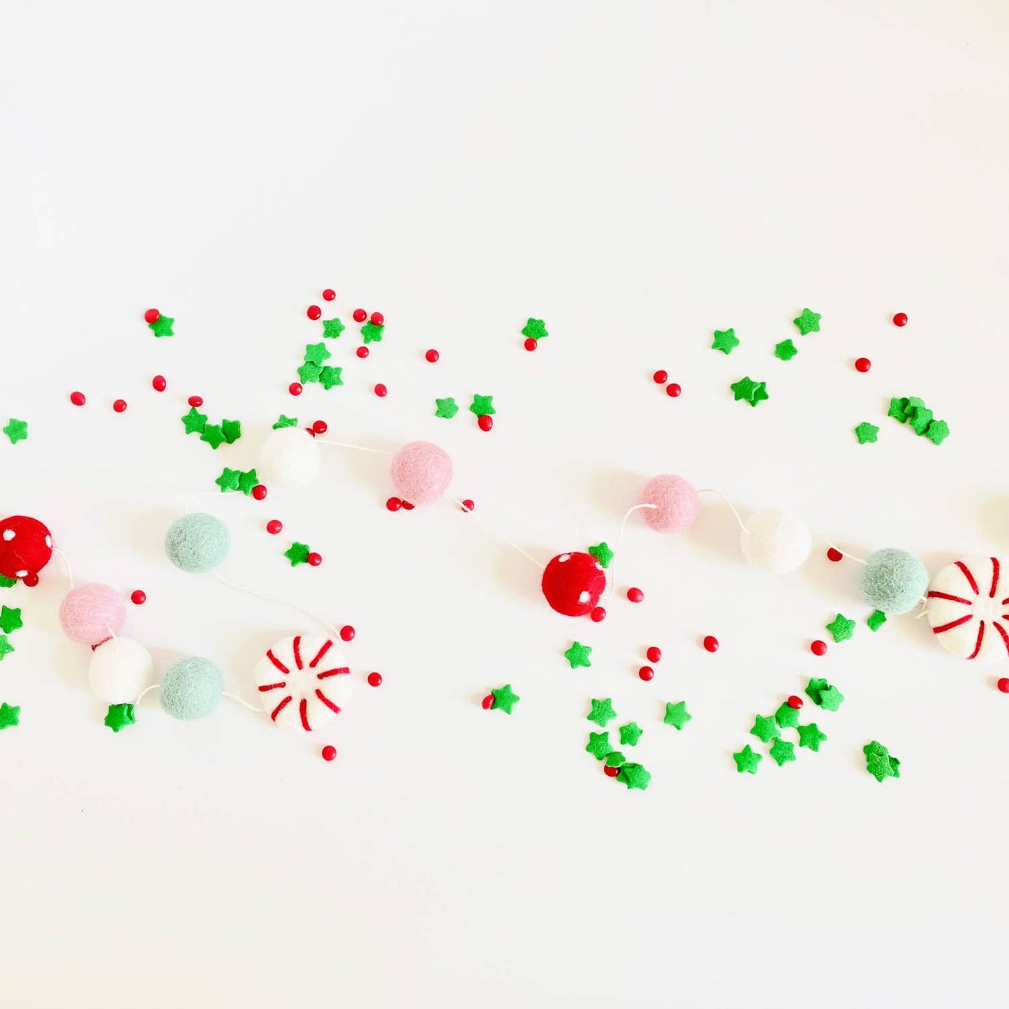 Peppermint Candy Wool Felt Ball Garland