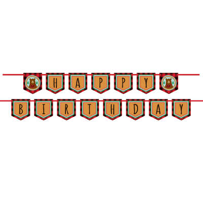 Plaid Lumberjack Happy Birthday Pennant Banner