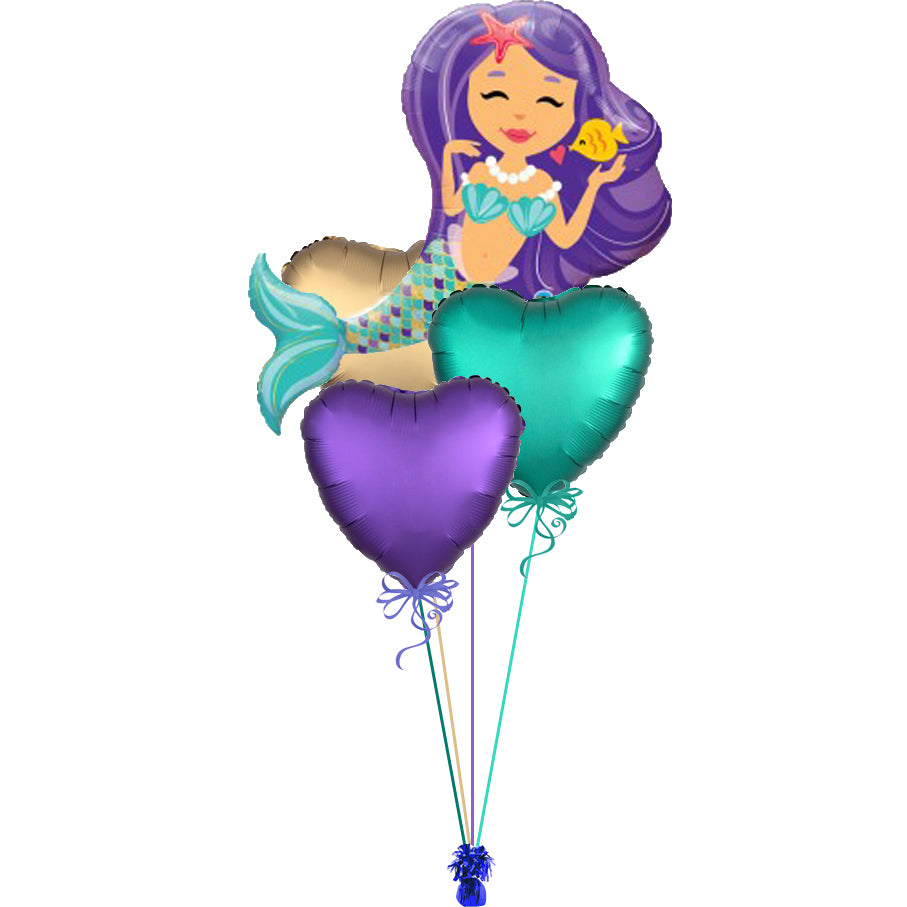 Little Mermaid Mylar Balloon Bouquet 4pc. W/ Weight