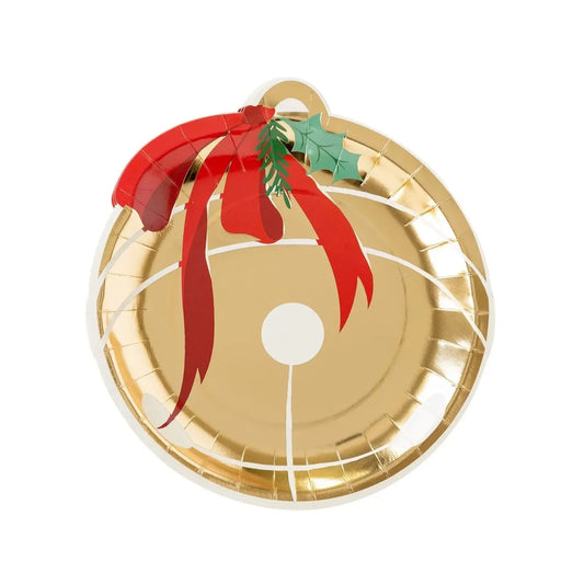 North Pole Express 7" Shaped Jingle Bell Plates, Set of 8 Christmas Bell Plates with Gold Foil Details*