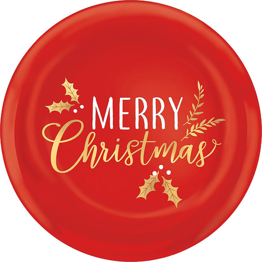 Metallic Merry Christmas Round Plastic Platter