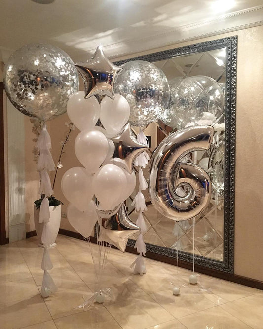 Silver Confetti Balloon Bouquet, Party Balloons Bouquet