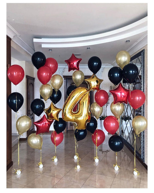 Black, Red, & Gold Single Age Number Birthday Grand Bouquet Wall