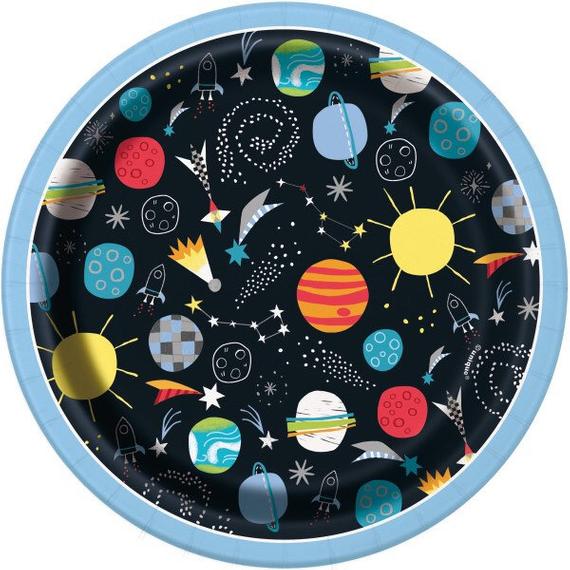 Outer Space Birthday Party Dessert Plates, Set of 8, Space Party, Rocket Party