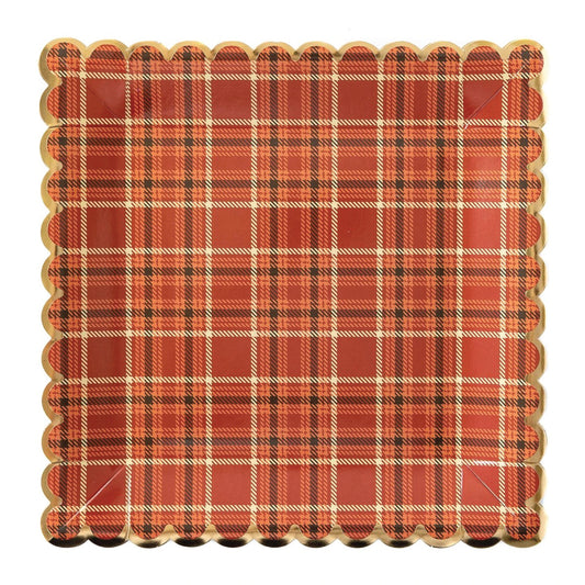 FALL PLAID SCALLOPED SQUARE LUNCH PLATES 8CT