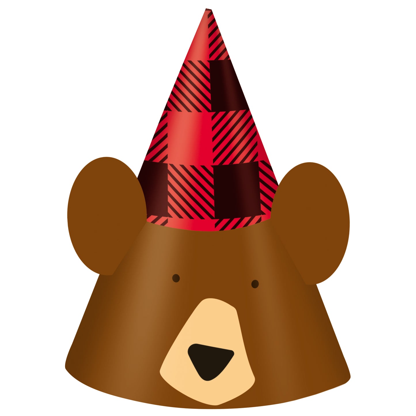 Buffalo Plaid Bear Lumberjack Birthday Party Hats, 8ct