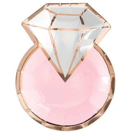 Wedding and Bridal 'Blush' Small Metallic Diamond Ring Shaped Plates (8ct)