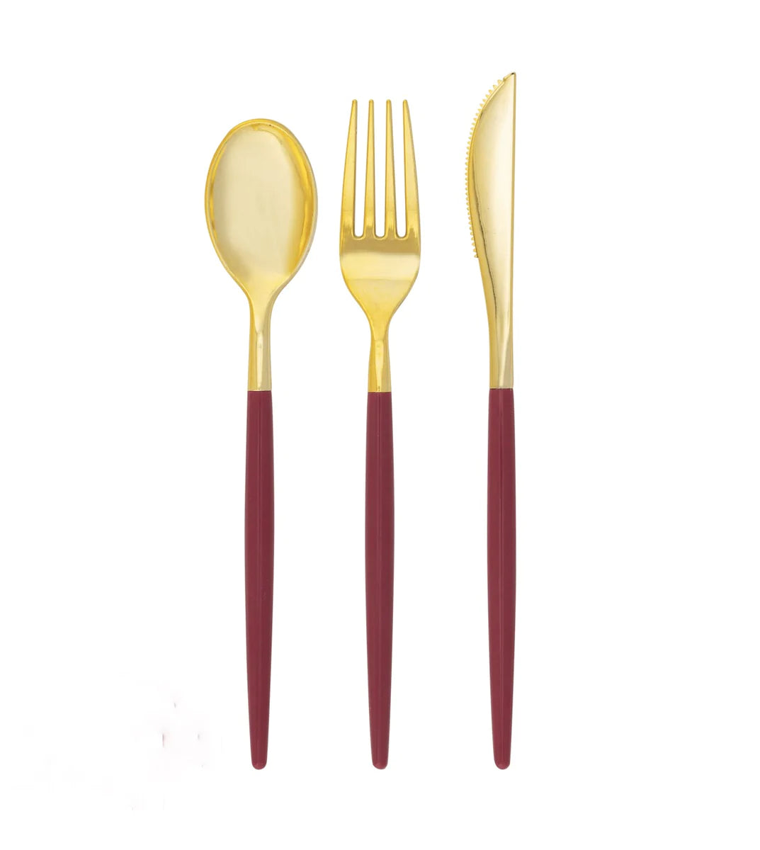 Cranberry • Gold Plastic Cutlery Set | 32 Pieces
