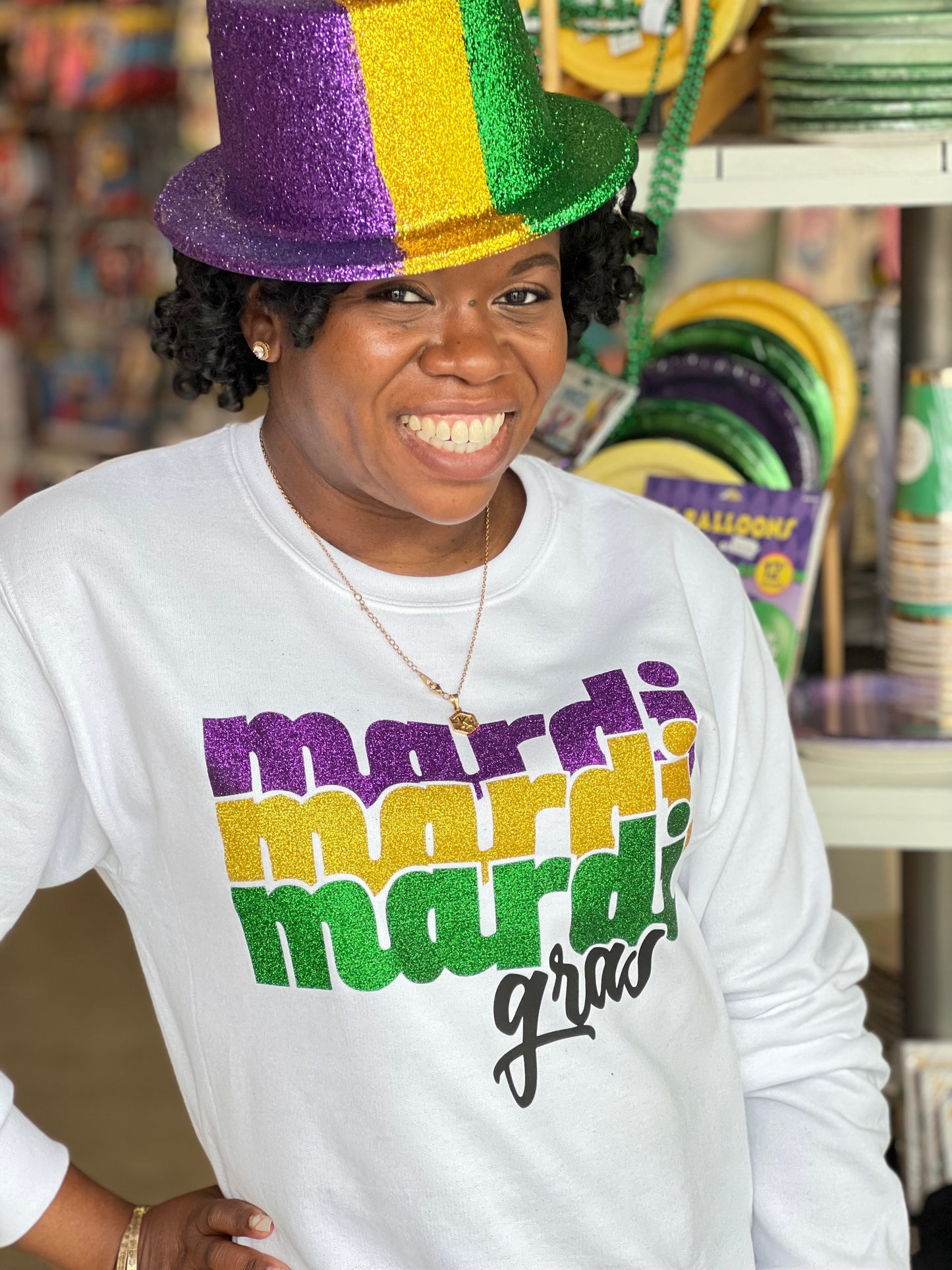 Mardi Gras Glitter Sweater