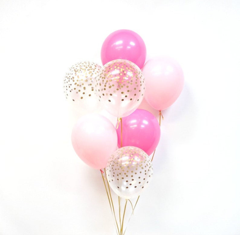 Pink and Gold Confetti Balloon- Pink Mix Balloons