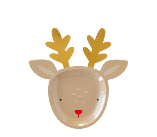 Reindeer 9” Plates, Set of 8 with Gold Detail*