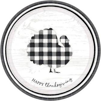 Happy Thanksgiving Gingham Stripe Turkey Lunch Plate