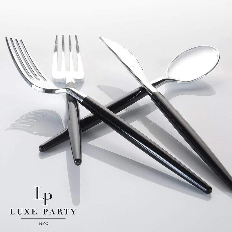 Silver • Black Plastic Cutlery Set | 32 Pieces