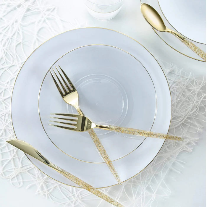 Luxe Party Clear & Gold Appetizer Plates Gonzales Party Store