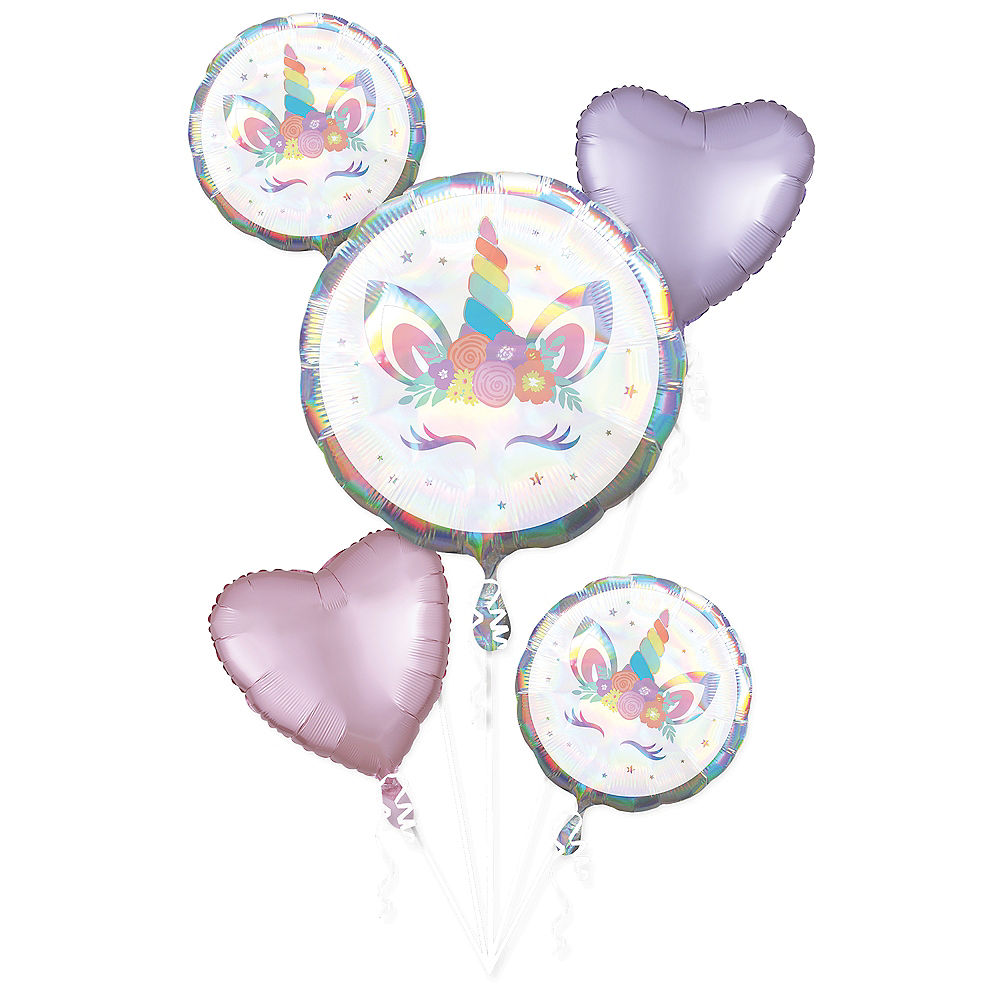 Iridescent Unicorn Party Balloon Bouquet 5pc