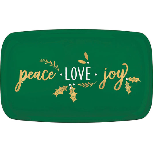 Metallic Peace, Love, Joy Plastic Rectangular Platter