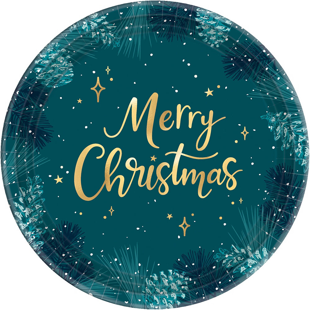 Merry Christmas Metallic Dinner 10" Plates, Set of 8 Plates with Gold Foil Details*