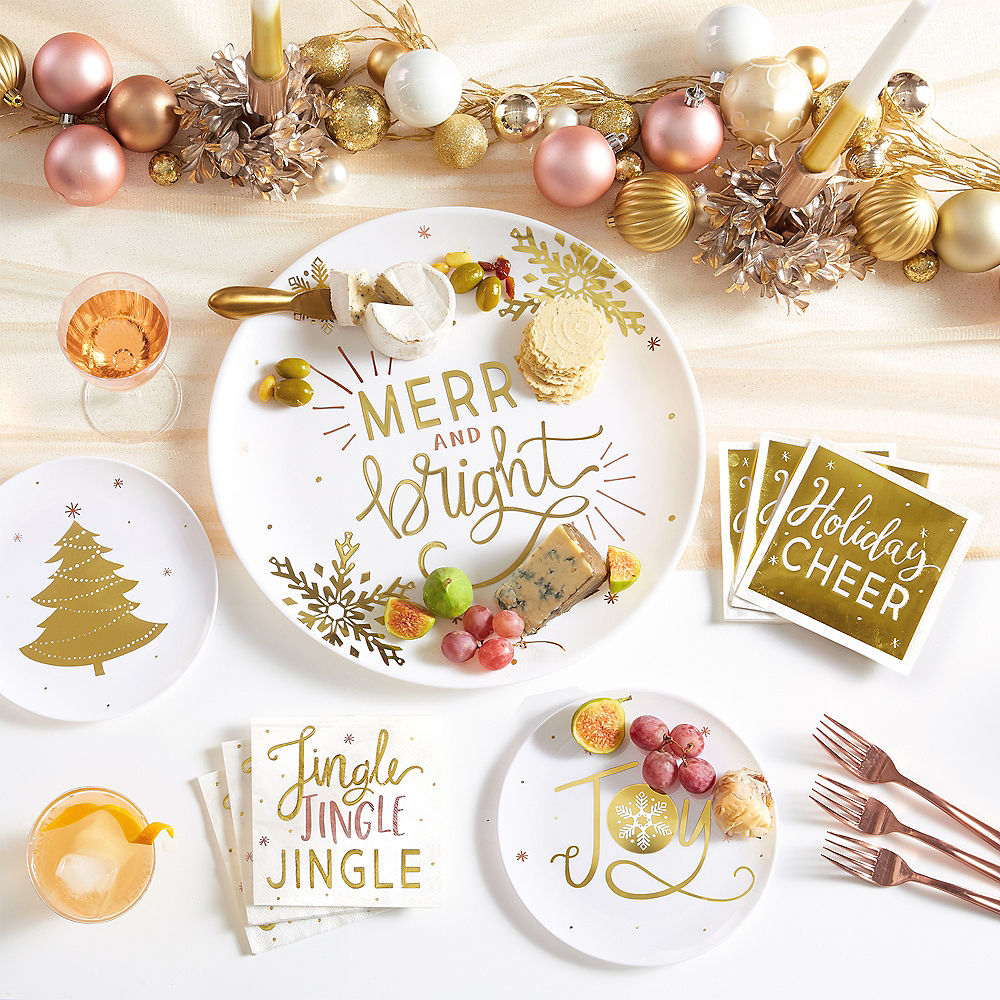 Metallic Christmas Tree Plastic Dessert 7.5" Plates, Set of 4*