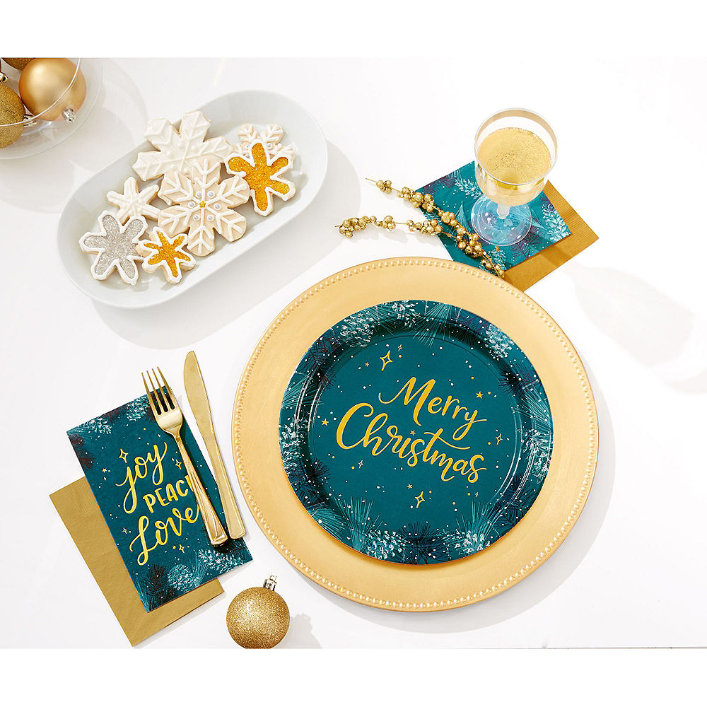 Merry Christmas Metallic Dinner 10" Plates, Set of 8 Plates with Gold Foil Details*