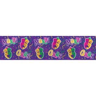 Mardi Gras Purple Comedy Tragedy Metallic Foil Fringe Banner 4 ft