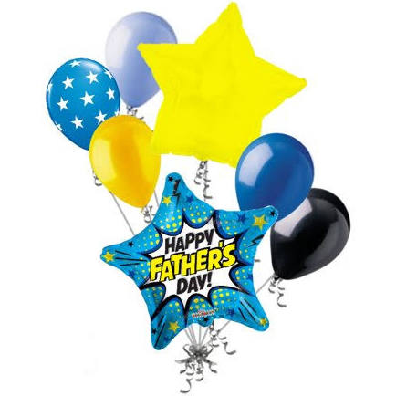Blue & Yellow Starburst Happy Father's Day Balloon Bouquet, 7pc *
