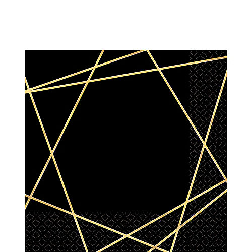 Black Metallic Gold Line Premium Lunch Napkins 16ct